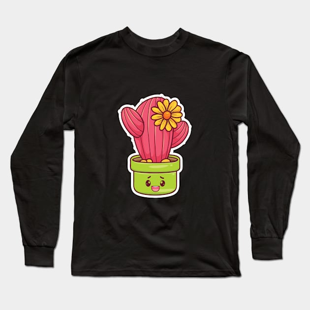 Kawaii Cactus Long Sleeve T-Shirt by OM Des